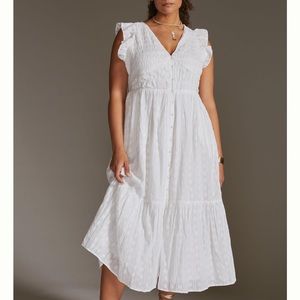 Anthropologie The Peregrine Smocked Ruffle Midi Dress White Size XL